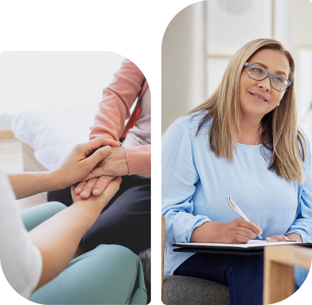 Therapist holding a pen and listening