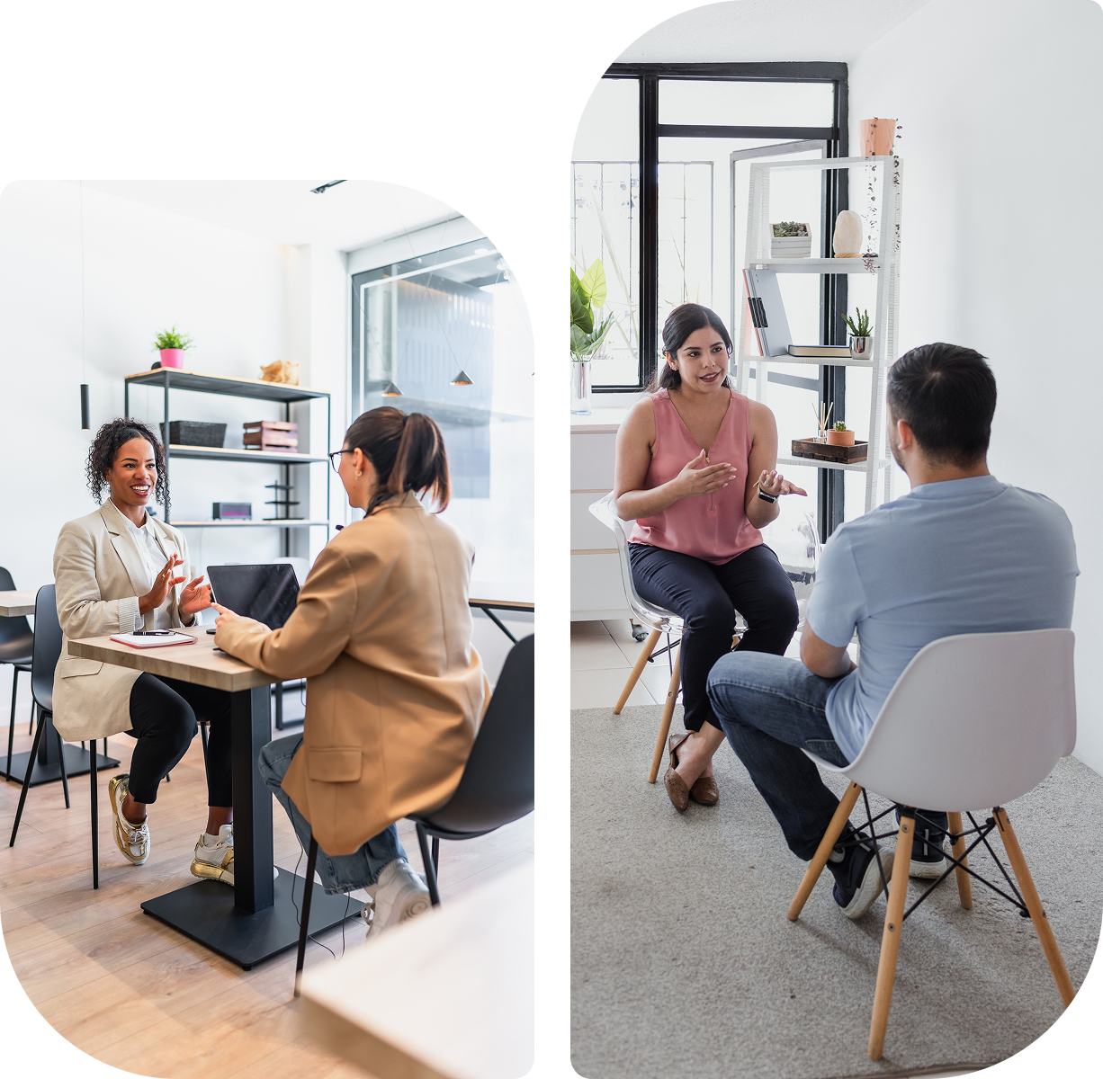 Business meetings in modern office settings